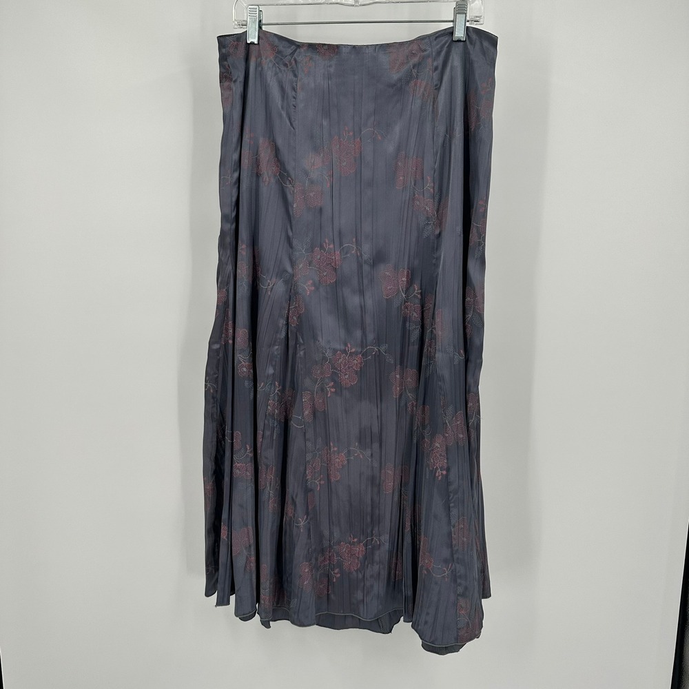 Womens Cottagecore Romantic Maxi Skirt Size 14W‎ Satin Embroidered Evening Glam